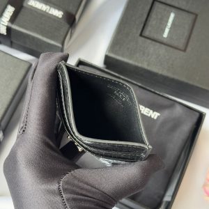 YSL Card Holder 10cm Wallet Black Silver Crocodile Leather 240554