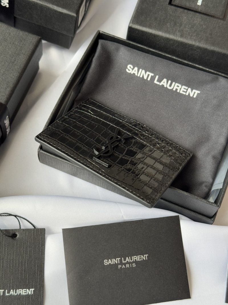 YSL Card Holder 10cm Wallet Full Black Crocodile Leather 240552