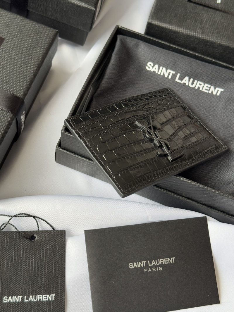 YSL Card Holder 10cm Wallet Full Black Crocodile Leather 240552