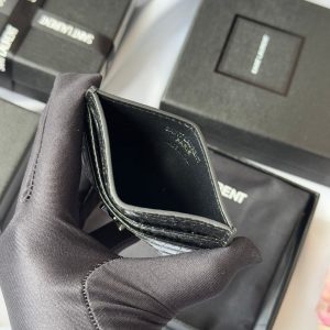 YSL Card Holder 10cm Wallet Full Black Crocodile Leather 240552