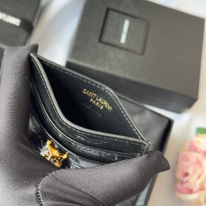 YSL Card Holder 10cm Wallet Black Gold Crocodile Leather 240550