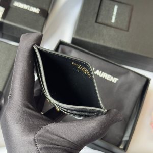 YSL Card Holder 10cm Wallet Black Gold Crocodile Leather 240550