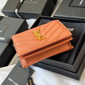 YSL Wallet Light Brown Gold Cowhide 240586