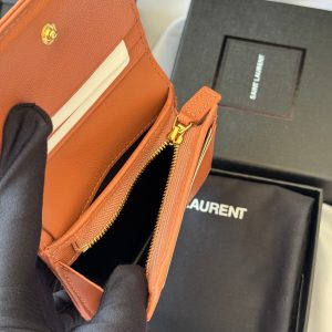 YSL Wallet Light Brown Gold Cowhide 240586