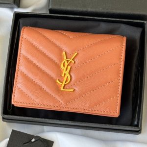 YSL Wallet Light Brown Gold Cowhide 240586