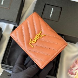 YSL Wallet Light Brown Gold Cowhide 240586