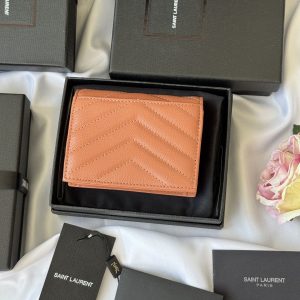 YSL Wallet Light Brown Gold Cowhide 240586