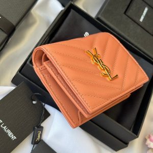 YSL Wallet Light Brown Gold Cowhide 240586