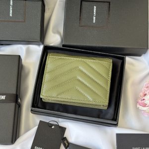 YSL Wallet Green Gold Cowhide 240588