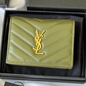 YSL Wallet Green Gold Cowhide 240588