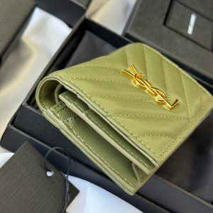 YSL Wallet Green Gold Cowhide 240588