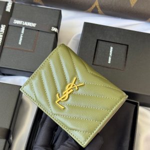 YSL Wallet Green Gold Cowhide 240588