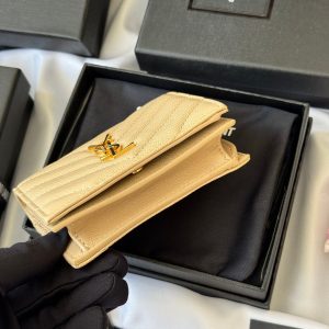 YSL Wallet Light Beige Gold Cowhide 240590