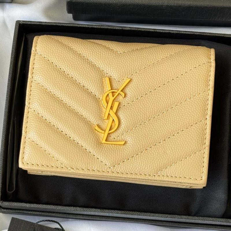 YSL Wallet Light Beige Gold Cowhide 240590