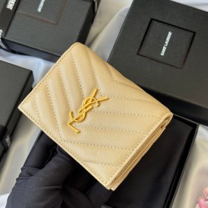 YSL Wallet Light Beige Gold Cowhide 240590