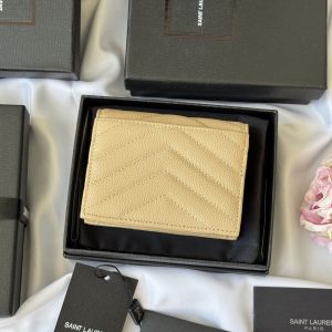 YSL Wallet Light Beige Gold Cowhide 240590