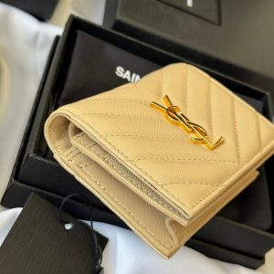 YSL Wallet Light Beige Gold Cowhide 240590