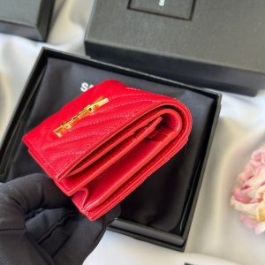 YSL Wallet Red Gold Cowhide 240592