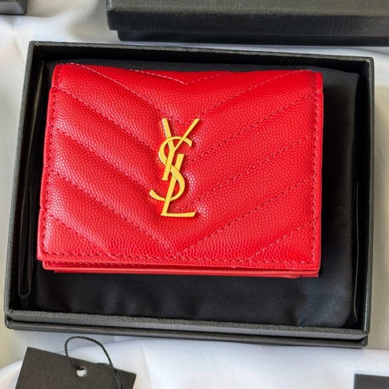YSL Wallet Red Gold Cowhide 240592