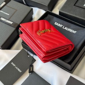 YSL Wallet Red Gold Cowhide 240592