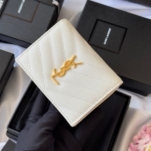 YSL Wallet White Gold Cowhide 240578