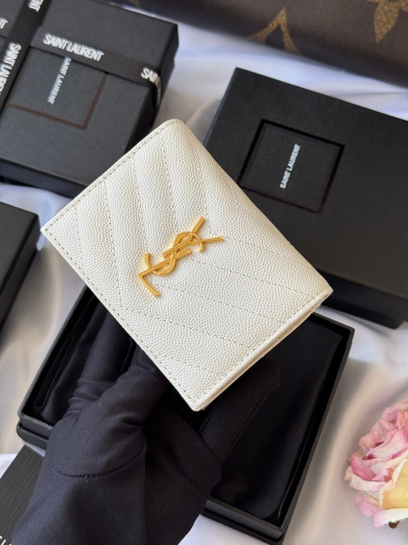YSL Wallet White Gold Cowhide 240578