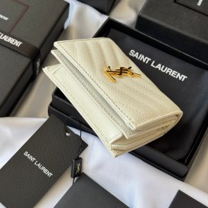 YSL Wallet White Gold Cowhide 240578