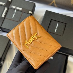 YSL Wallet Brown Gold Cowhide 240576