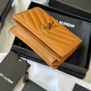 YSL Wallet Brown Gold Cowhide 240576