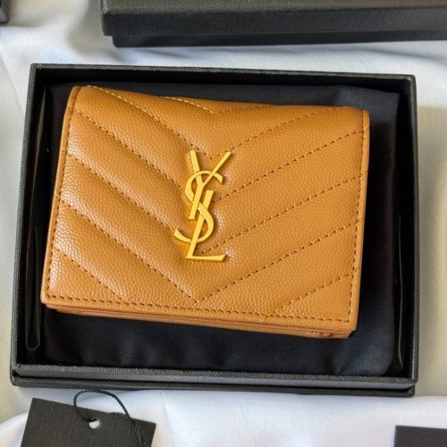 YSL Wallet Brown Gold Cowhide 240576