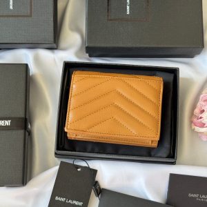 YSL Wallet Brown Gold Cowhide 240576