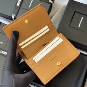 YSL Wallet Brown Gold Cowhide 240576