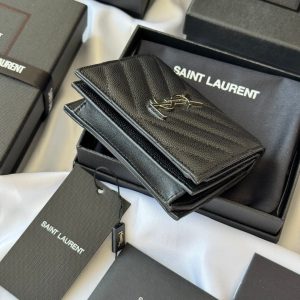 YSL Wallet Black Silver Cowhide 240574