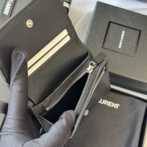 YSL Wallet Black Silver Cowhide 240574