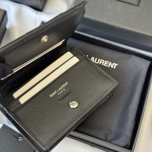 YSL Wallet Black Silver Cowhide 240574