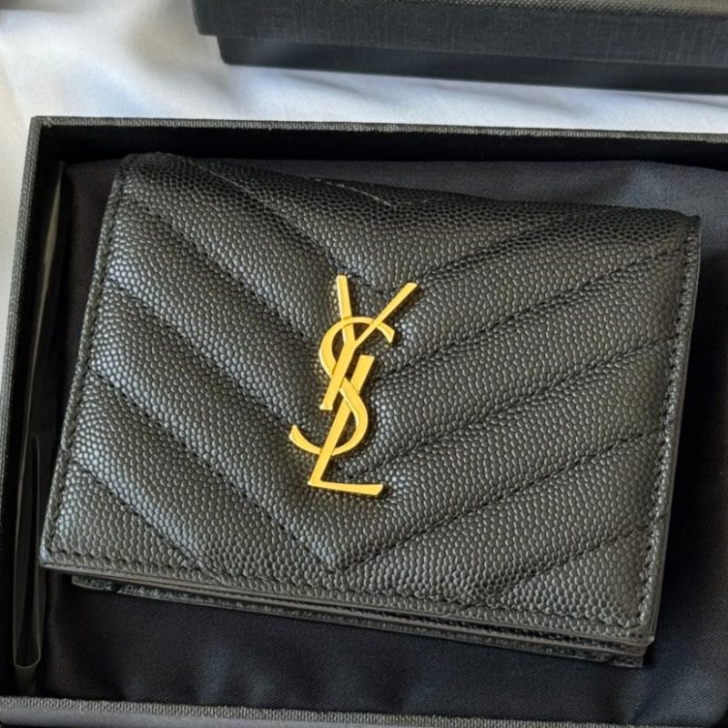 YSL Wallet Black Gold Cowhide 240572