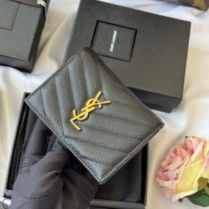 YSL Wallet Black Gold Cowhide 240572