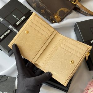 YSL Tri-fold Wallet Beige Gold Cowhide 242756