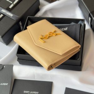 YSL Tri-fold Wallet Beige Gold Cowhide 242756