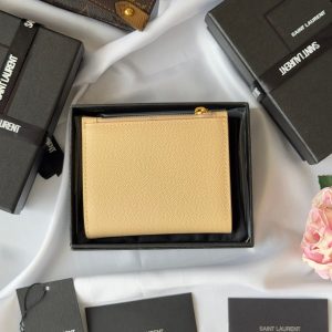 YSL Tri-fold Wallet Beige Gold Cowhide 242756