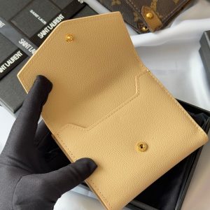 YSL Tri-fold Wallet Beige Gold Cowhide 242756