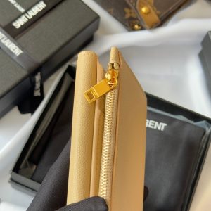 YSL Tri-fold Wallet Beige Gold Cowhide 242756