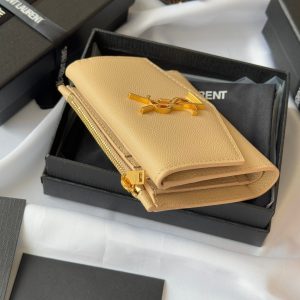 YSL Tri-fold Wallet Beige Gold Cowhide 242756