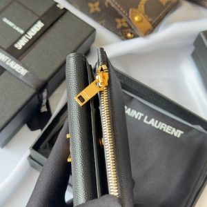 YSL Tri-fold Wallet Black Gold Cowhide 242754