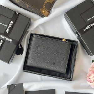 YSL Tri-fold Wallet Black Gold Cowhide 242754
