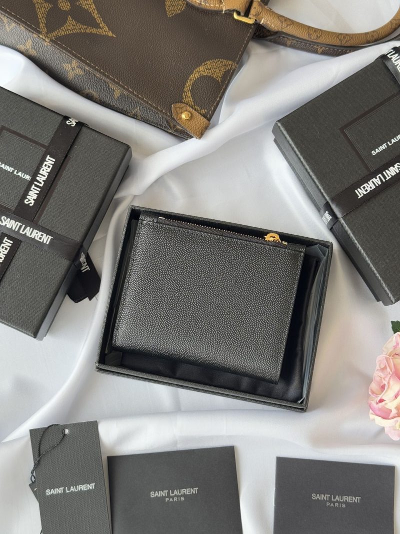 YSL Tri-fold Wallet Black Gold Cowhide 242754