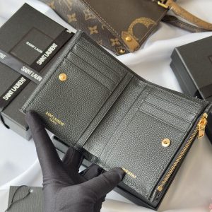 YSL Tri-fold Wallet Black Gold Cowhide 242754