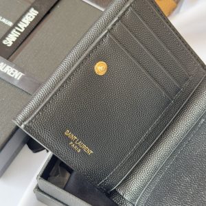 YSL Tri-fold Wallet Black Gold Cowhide 242754