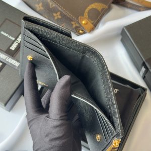YSL Tri-fold Wallet Black Gold Cowhide 242754