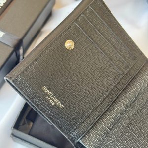 YSL Tri-fold Wallet Black Silver Cowhide 242758